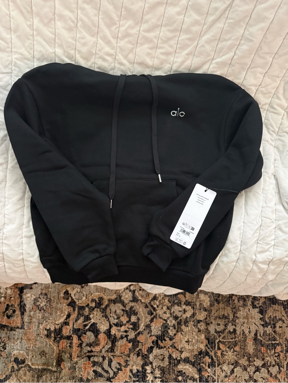 ALO Yoga Black Pullover Hoodie with Embroidered Logo In Original Packaging